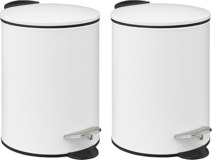 5Five Pedaalemmer - 2x - wit - metaal - 3L - 23 cm - soft close - voor badkamer en toilet