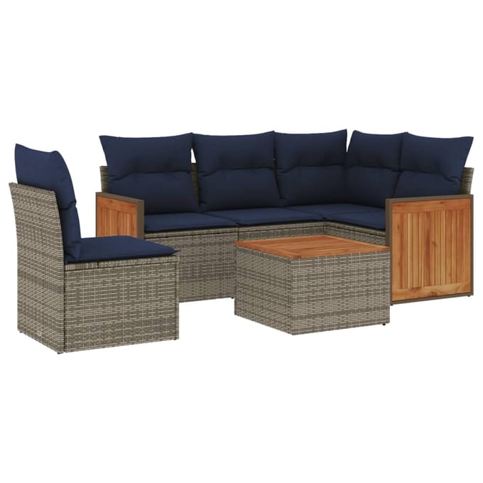 vidaXL - 6-delige - tuinbankset - met - kussens, - grijs - polyrotan