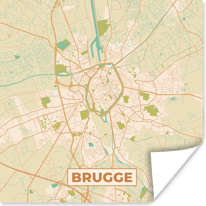 Poster Brugge - Kaart - Plattegrond - Brugge - Stadskaart - 30x30 cm