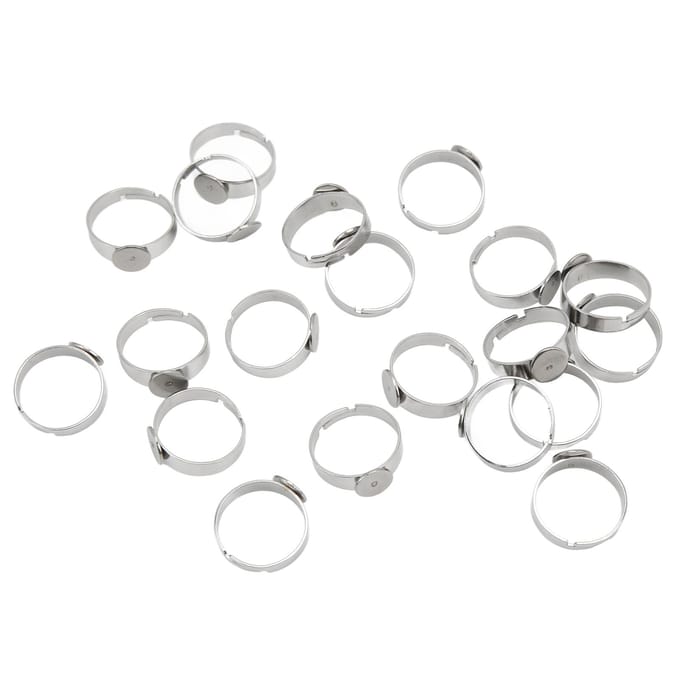 20 PCS Bague Vierge 8mm Réglable Acier Inoxydable DIY Base de Bague Plate pour Bagues DIY Bijoux DIY white