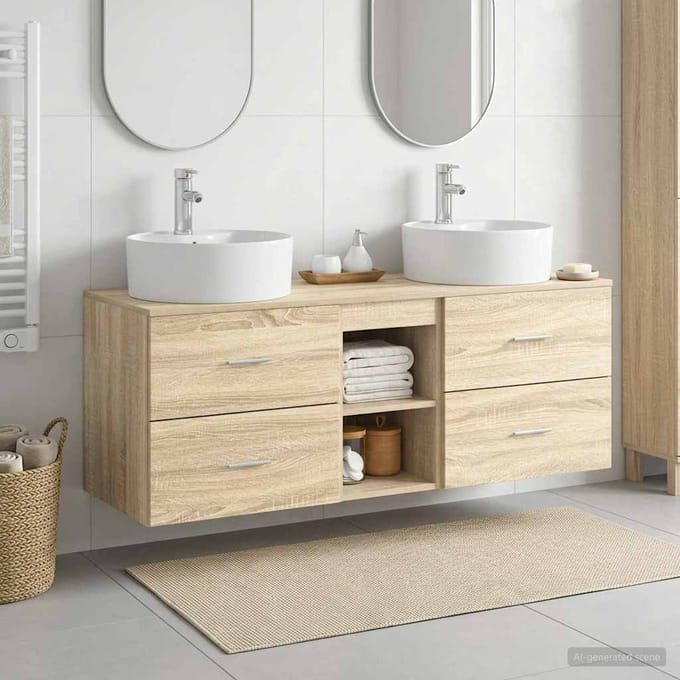 vidaXL - Badkamerkast - set - 3 - st - Sonoma - Eiken - 129 - x - 44,5 - x - 82 - cm