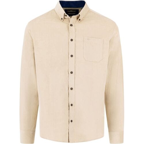 Fynch-Hatton Overhemd Solid Color Cotton Corduroy Button-Down Zand / male