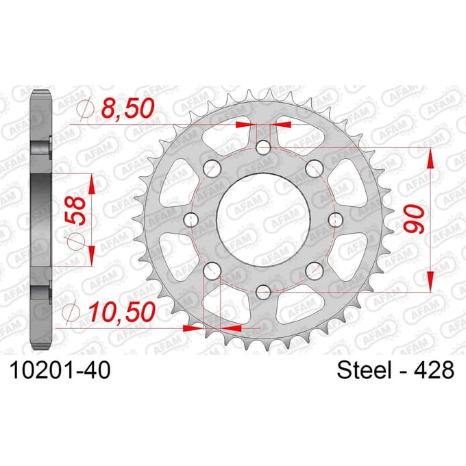Stalen tandwiel Afam 428 40 dents