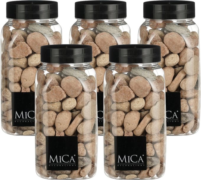 Mica Decorations decoratie stenen - 5x - groot - 650ml - roestbruin mix - hobby steentjes - sier stenen