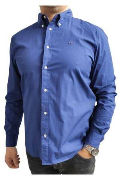 Tommy Hilfiger Heren Blauw Regular Fit Overhemd, Maat S gray