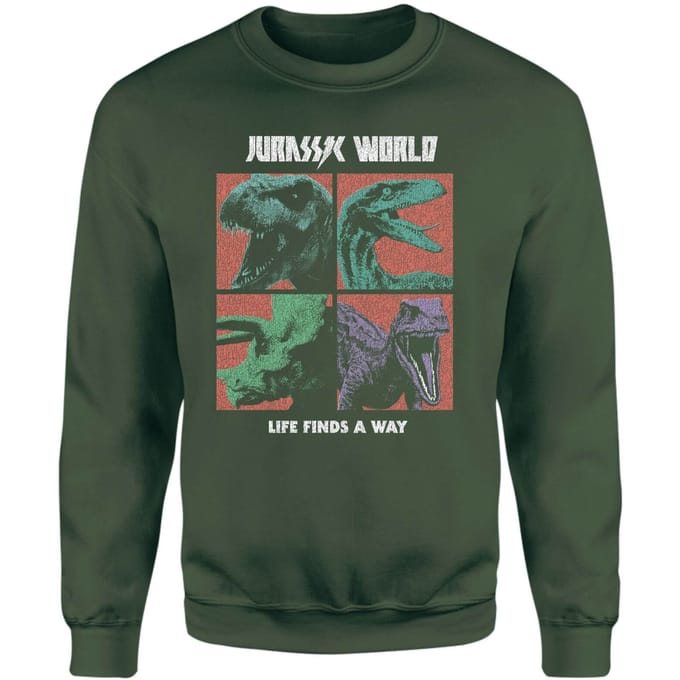 Jurassic Park World Four Colour Faces Sweatshirt - Green - L