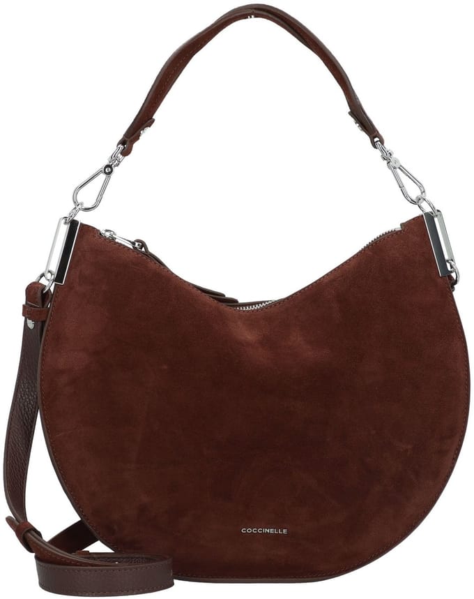 COCCINELLE Leren Schoudertas Sunup Handbag Suede Leather Warm Taupe