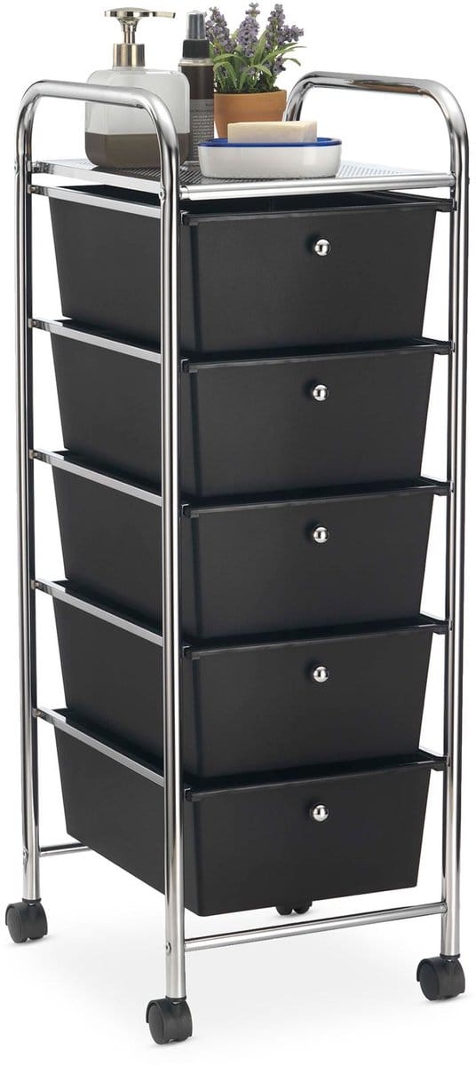 Rolcontainer GINA met 5 lades in chroom/zwart