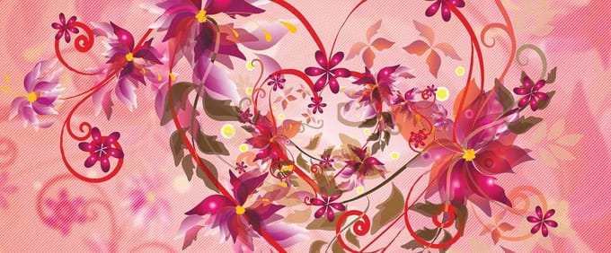 Fotobehang Abstract Art Flowers Heart | PANORAMIC - 250cm x 104cm | 130g/m2 Vlies
