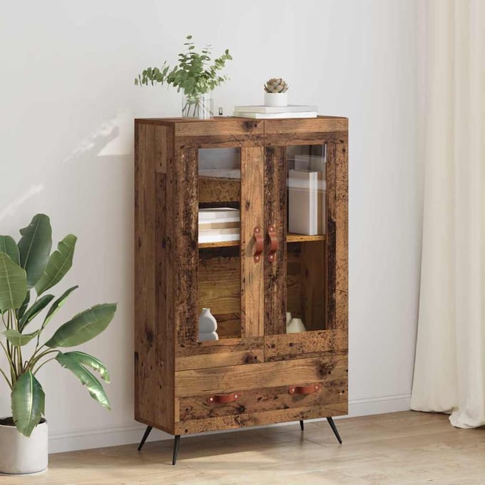 vidaXL Highboard Oud Hout 69,5 x 31 x 115 cm Geengineerd Hout en Glas