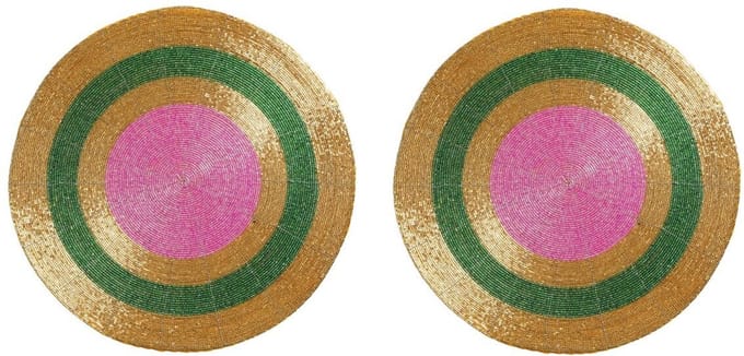 Mica Decorations gekleurde ronde placemat van kralen goud roze groen 36 cm