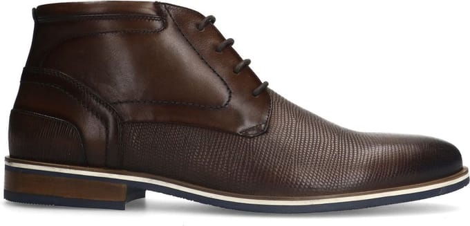 Manfield - Heren - Bruine leren veterboots - Maat 43