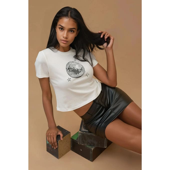 Geprinte Regular Fit Crew Neck 100% Katoen Crop T-shirt