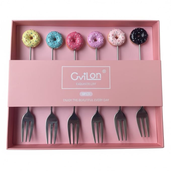 GviLon Gebaksvorkjes set-van-6 Donut Spikkel RVS