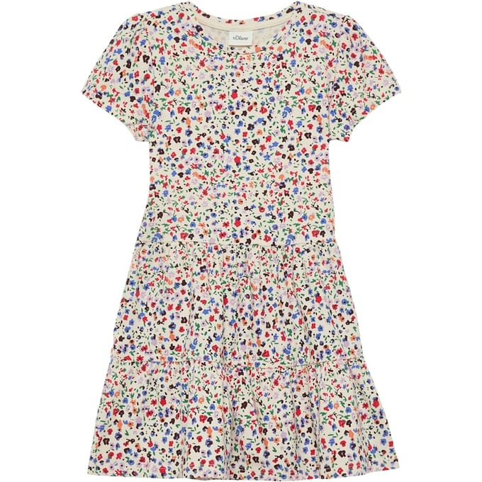 Jurk met all-over print, pofmouwen en plooien voor baby meisje s.Oliver