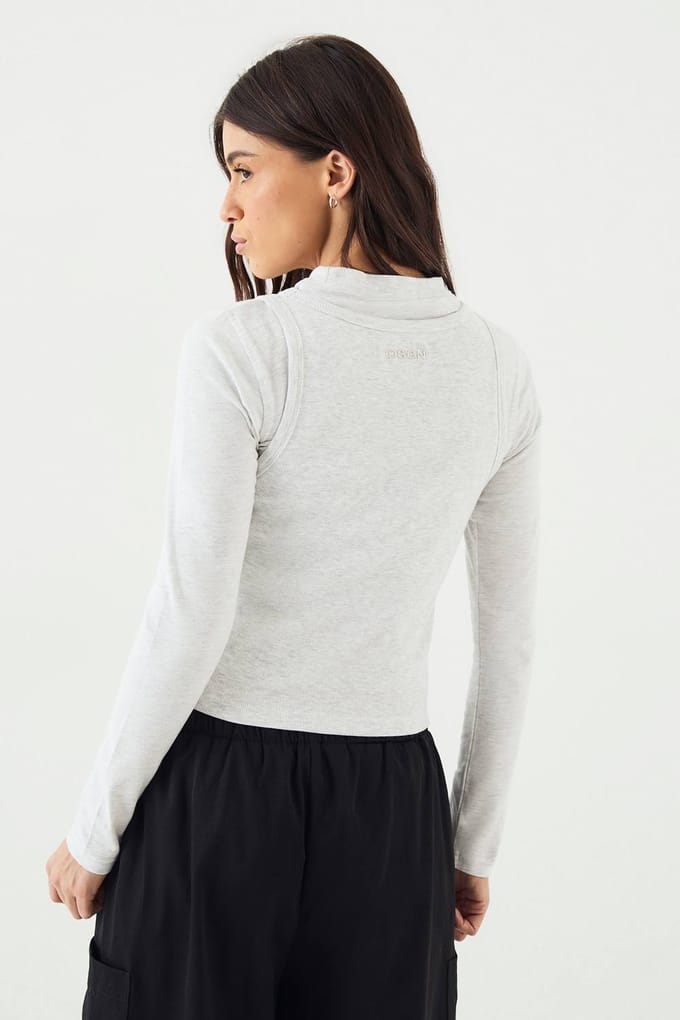 Dames DSGN Studio Dubbele Laag Lange Mouw Top | Asgrijs | Maat: Small