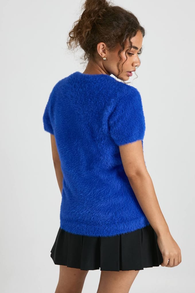 boohoo Dames Fluffy Knit Oversized Gebreide Top | Cobalt | Maat: Small