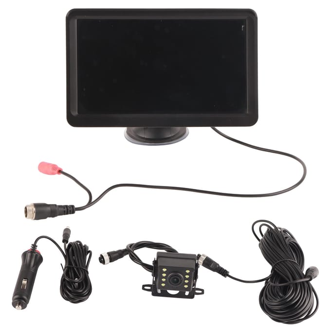 Caméra de recul pour véhicule avec moniteur 7 pouces 8 lumières infrarouges Étanche IP69K Angle de vision de 130 degrés pour voiture Camping-car Camion SUV black
