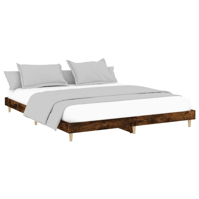 vidaXL - Bedframe - zonder - matras - 200x200 - cm - spaanplaat - gerookt - eiken