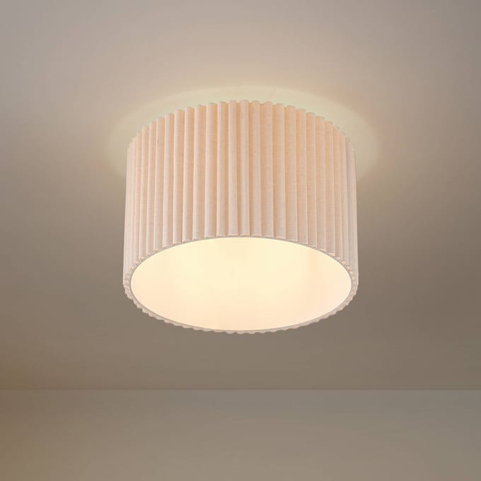 Lindby - plafondlamp - 1licht - Linnen, metaal - H: 30.5 cm - E27 - crèmekleurig