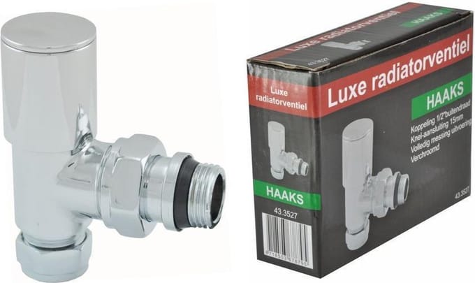 Riko luxe radiatorventiel 1/2''x15 (M22) knel haaks chroom