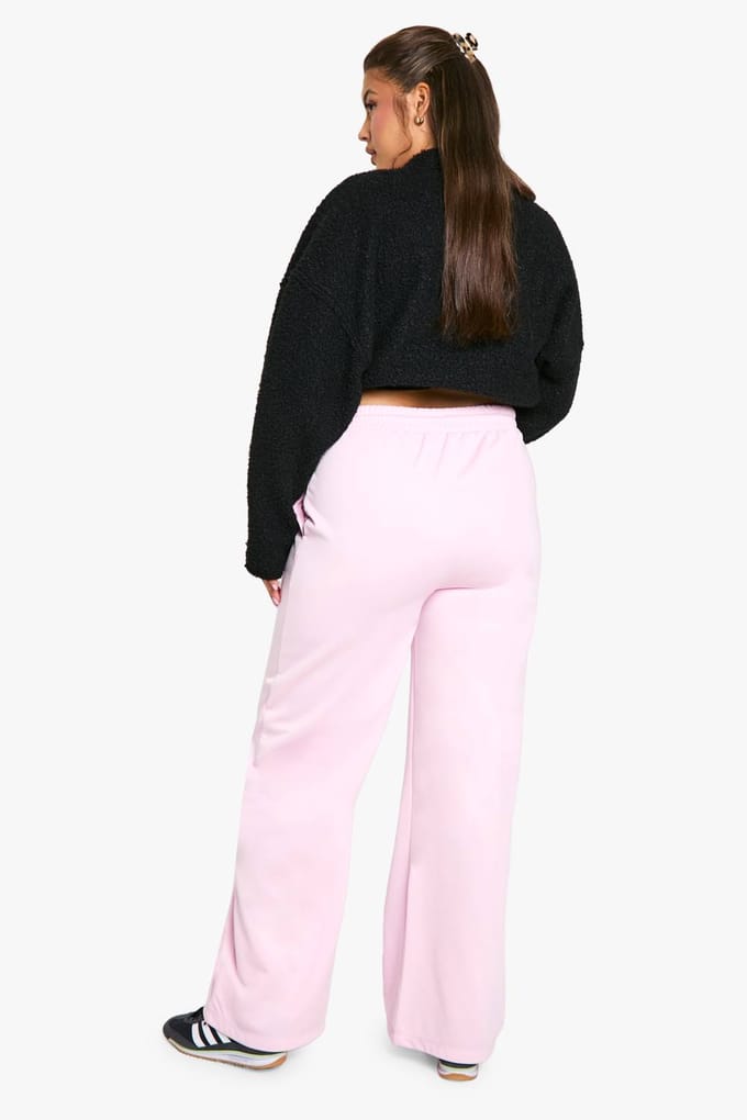 boohoo Dames Plus Tricot Side Stripe Jogger | Baby Roze | Maat: 56