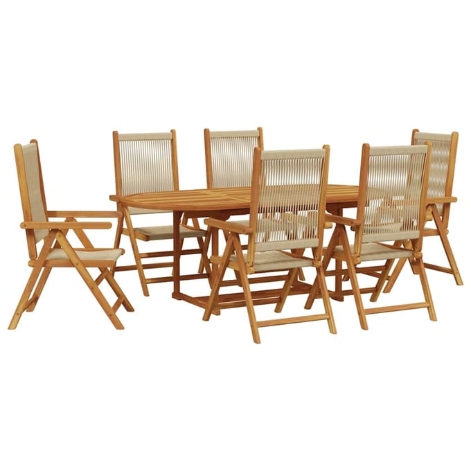 vidaXL - 7-delige - Tuinset - polypropeen - en - massief - hout - beige
