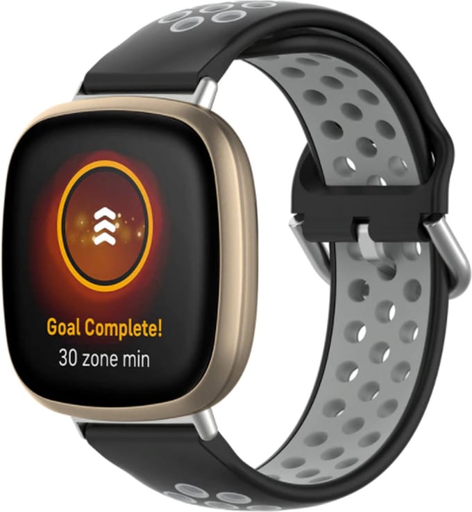 Strap-it Sport siliconen bandje - geschikt voor Fitbit Versa 3 / Fitbit Sense - zwart/grijs
