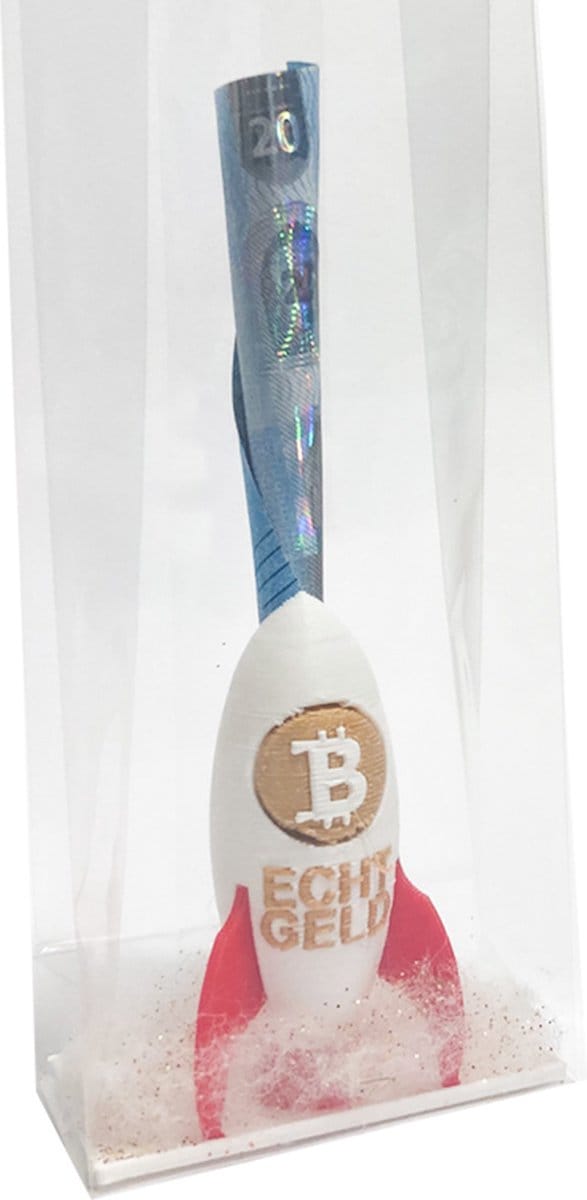Kadogeld.nl - Kleinigheidje - Cryptogeld - Bitcoin - Raket - Orgineel - Geld - Cadeau - Geven