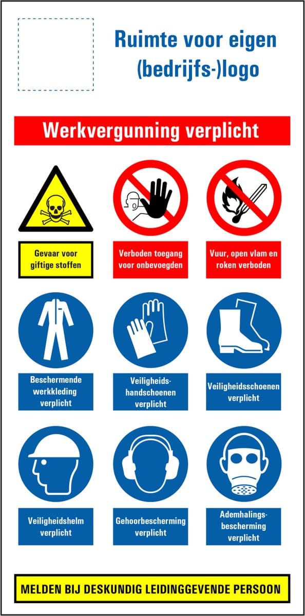 Werkvergunning verplicht bouwplaats sticker 200 x 100 mm