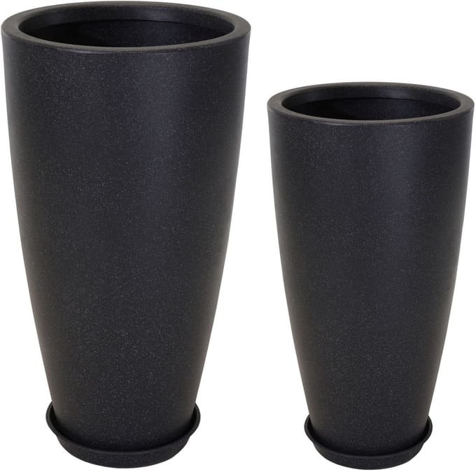 In & Out Deco Vaas set van 2 stuks - hoog 80 en 90 cm - antraciet - met schotel