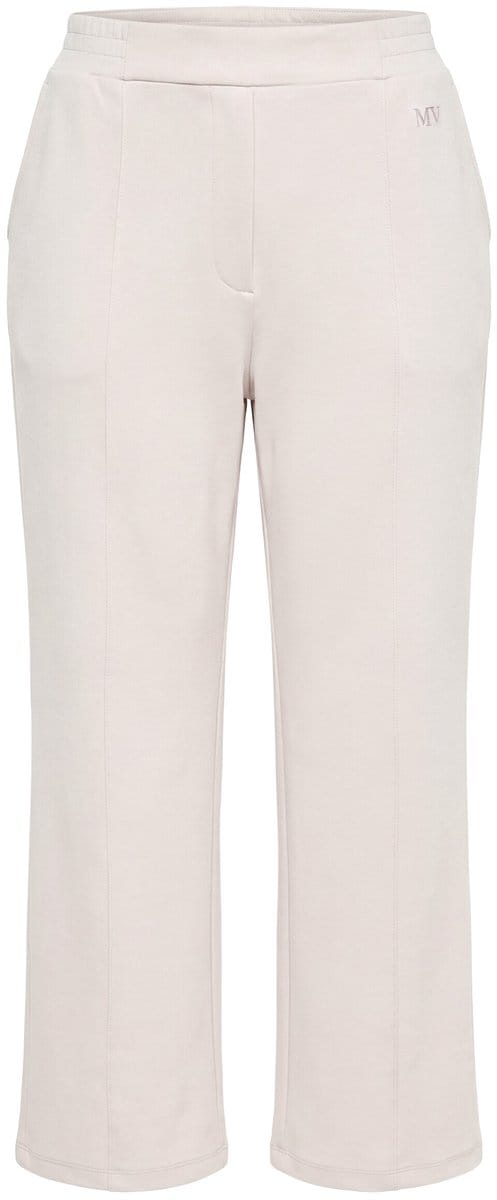 Ulla Popken - Dames - Sweatpants wijde rechte pijp biezen elastische tailleband - Grijsbeige - Maat 54+