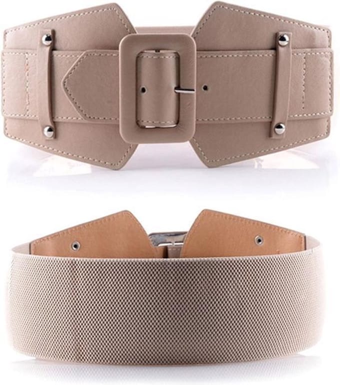 Amodi - Brede Vrouwen Riem - Elastische Damesriem - Stretch - Modern - Jurk - Jas - Vest - Tailleband - Modern - Beige