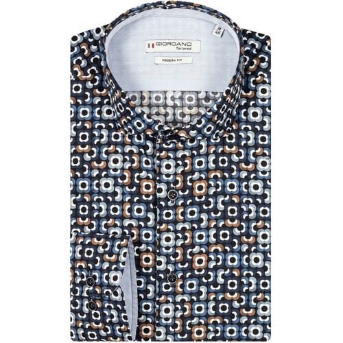Giordano Overhemd Row Cutaway Vintage Flowers Dark Navy / male