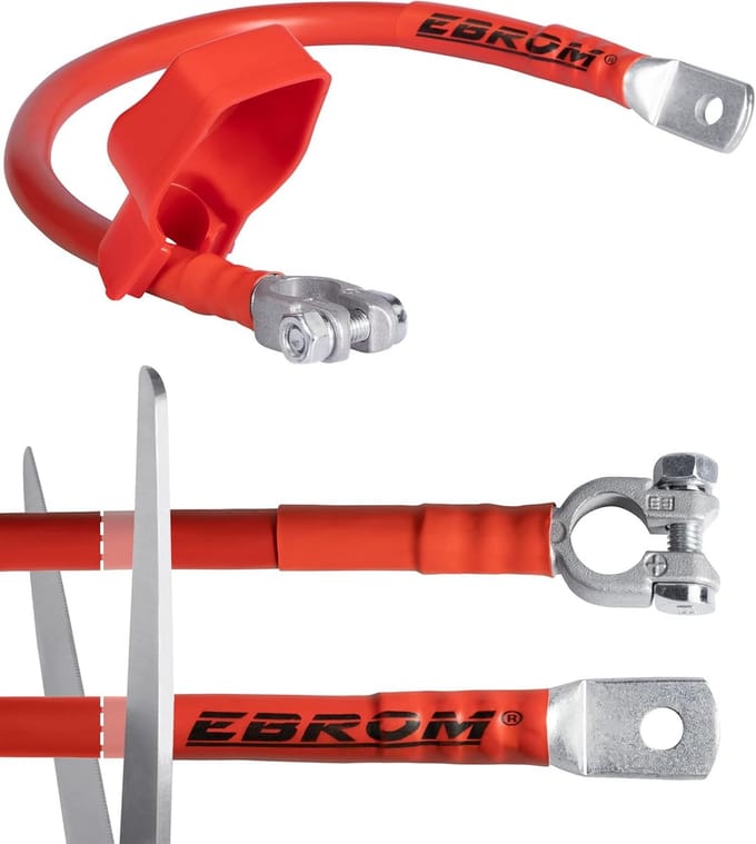 Accukabel met Klem - Pluskabel Batterijkabel - Elektrische Verbinding - Hydraulisch Geperst - 25 mm² Ringogen - Rood