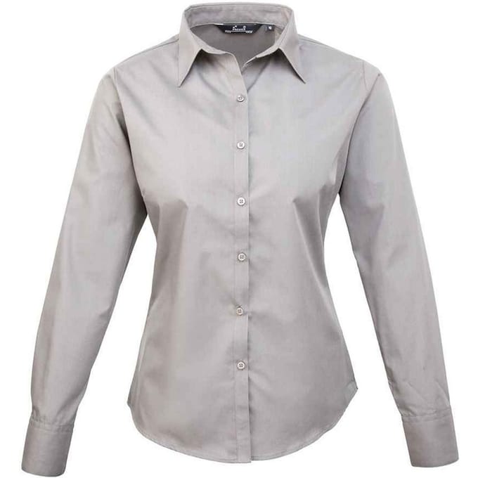 Premier Dames/Dames Popeline Blouse met Lange Mouwen (Zilver)