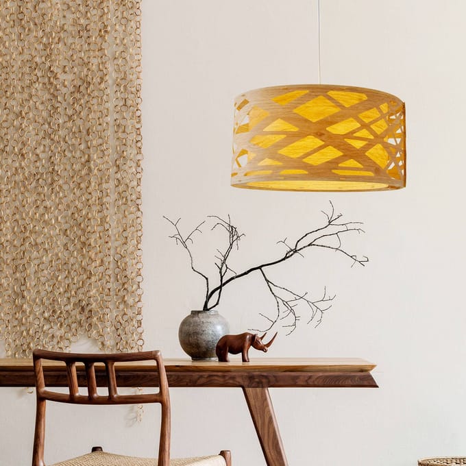 Näve Hanglamp Finja met kap in bamboe-optiek