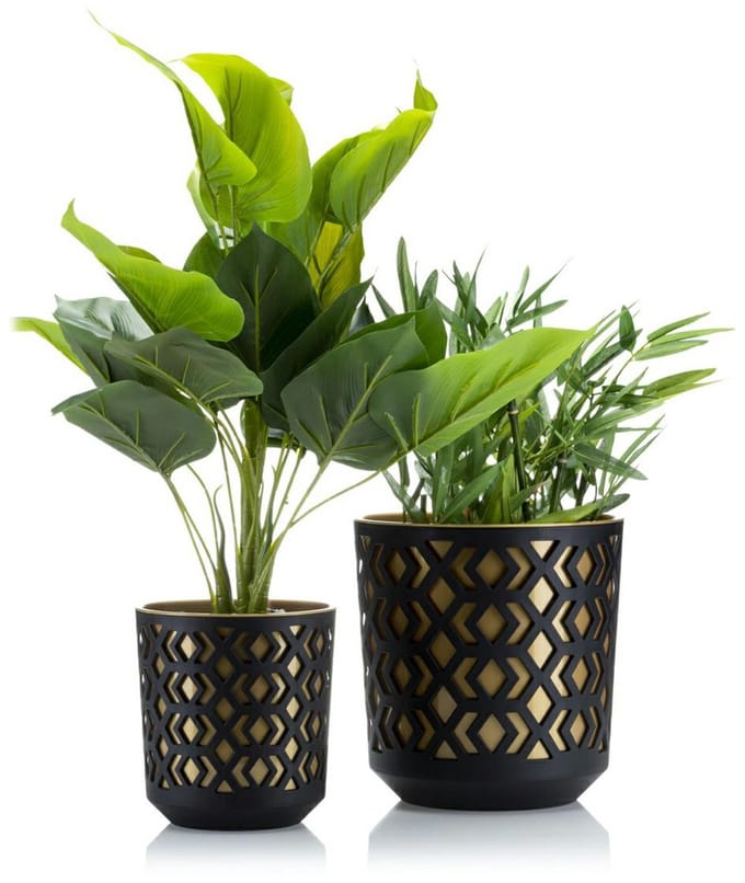 HowHomely Etnic Serie - Bloempotset - Azuur - Zwart en Goud