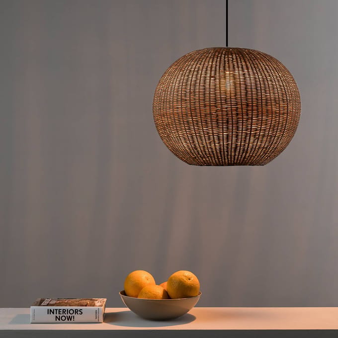 FARO BARCELONA Haka hanglamp met rotan kap, Ø 30 cm