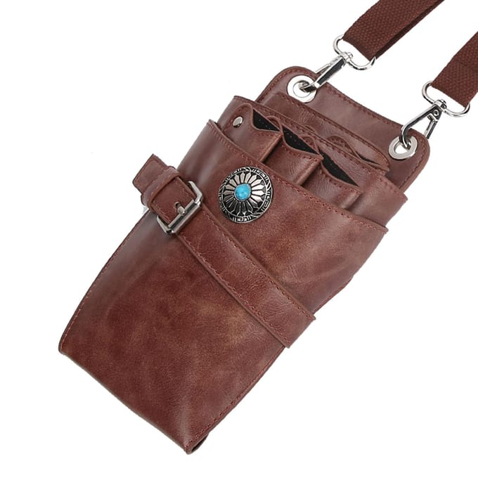Kapper Schaar Etui Holster met Riem Kappers Taille Houder Etui Tas Bruin brown