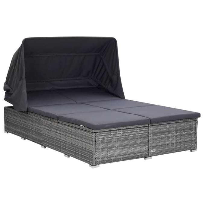 vidaXL - Ligbed - met - kussen - 2-persoons - poly - rattan - grijs