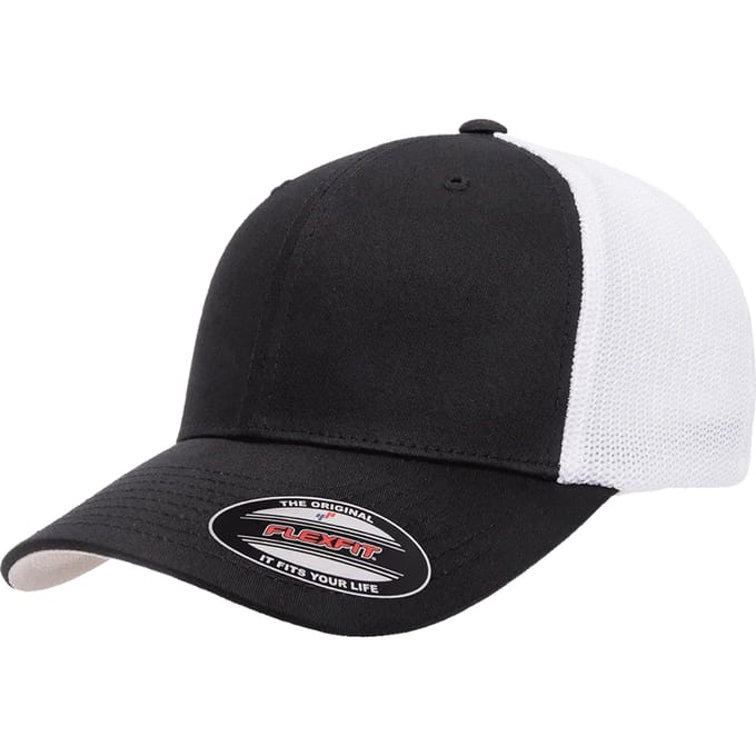 Flexfit Tweekleurige katoenen Mesh Trucker Cap (Zwart)