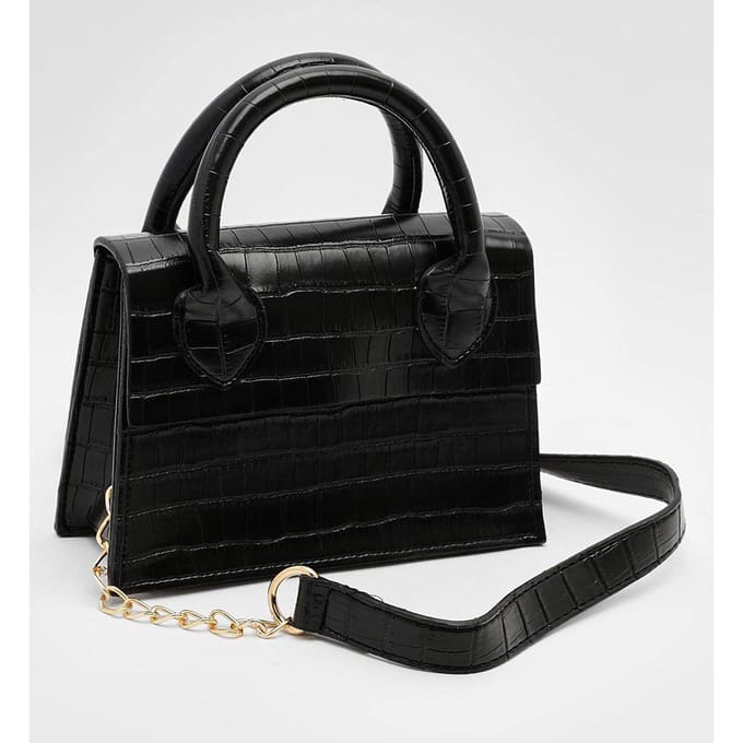 boohoo Dames Patent Croc Crossbody Tas | Black