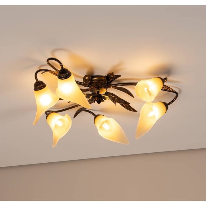 ONLI Alga plafondlamp, 6-lamps, ijzer, glas, Florentijn