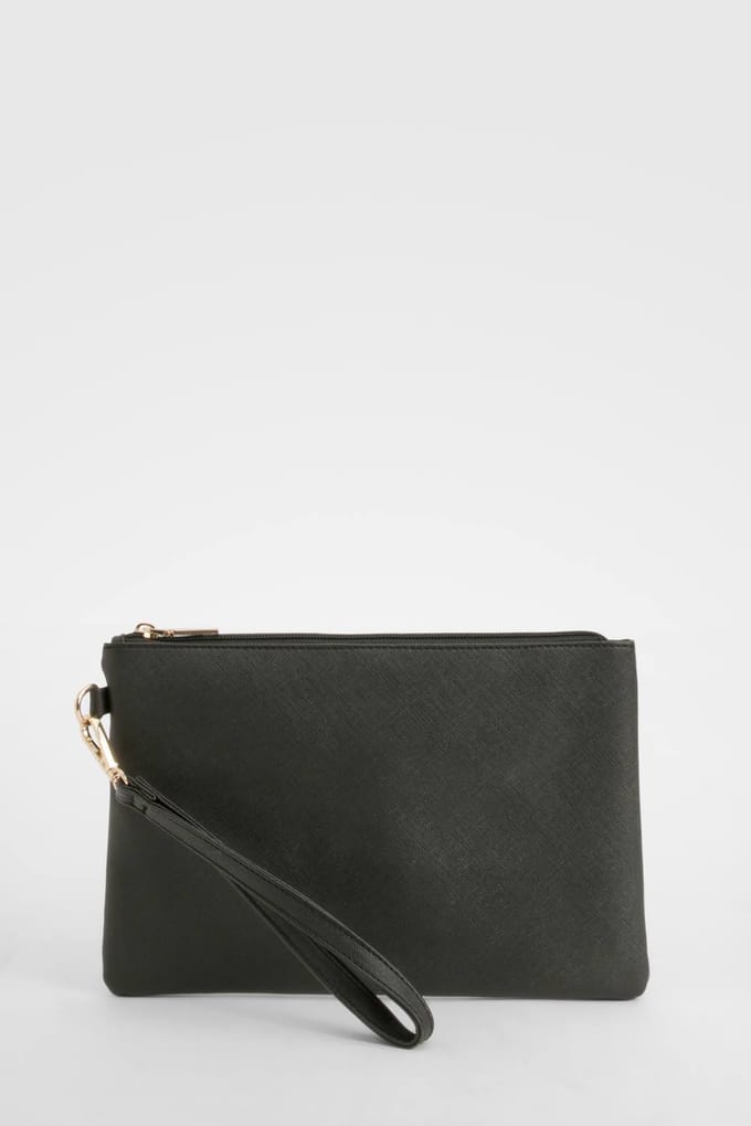 boohoo Dames Basic Zip Top Clutch Tas | Zwart