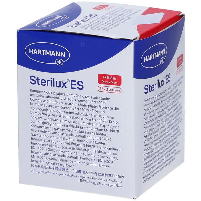 Hartmann Sterilux ES Steriel Kompres 8 Lagen 5 x 5cm 418551 25x2 Compressen