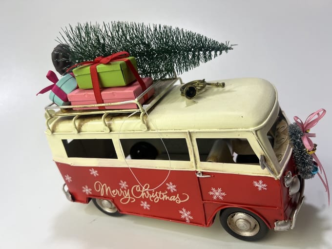 Retro Kerst Bus Rood VW T2 Look Metaal