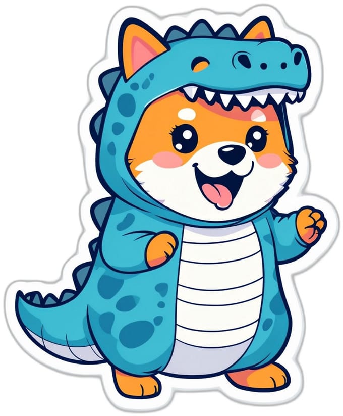 4one6 industries - Schattige Shiba Inu als Dinosaurus Sticker