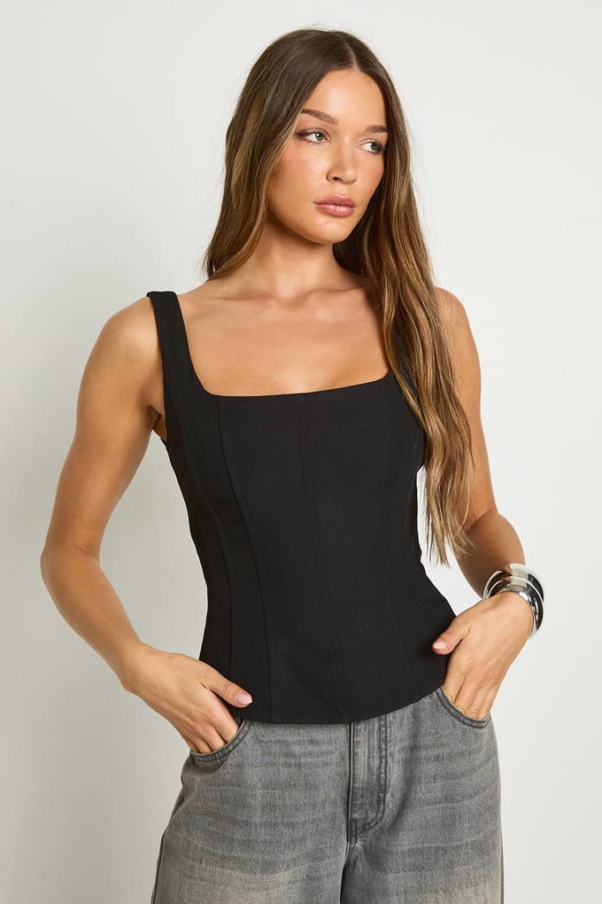 boohoo Dames Gestructureerde Crepe Korset Top | Zwart | Maat: 34