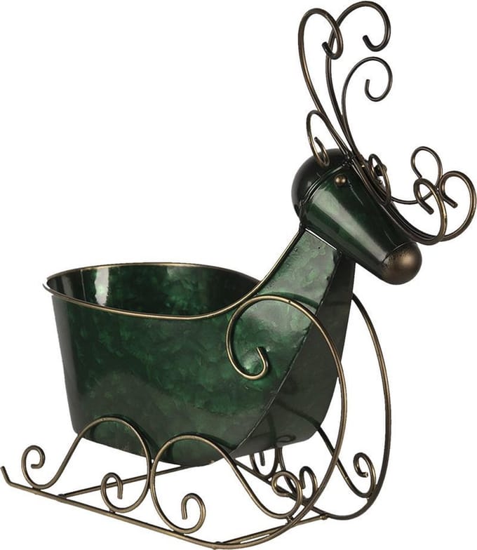Clayre & Eef Beeld Rendier 34x17x37 cm Groen IJzer Slee